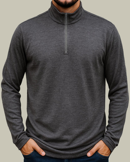 Men's 1/4 Zip Top - 100% Merino Wool, Iron Marle
