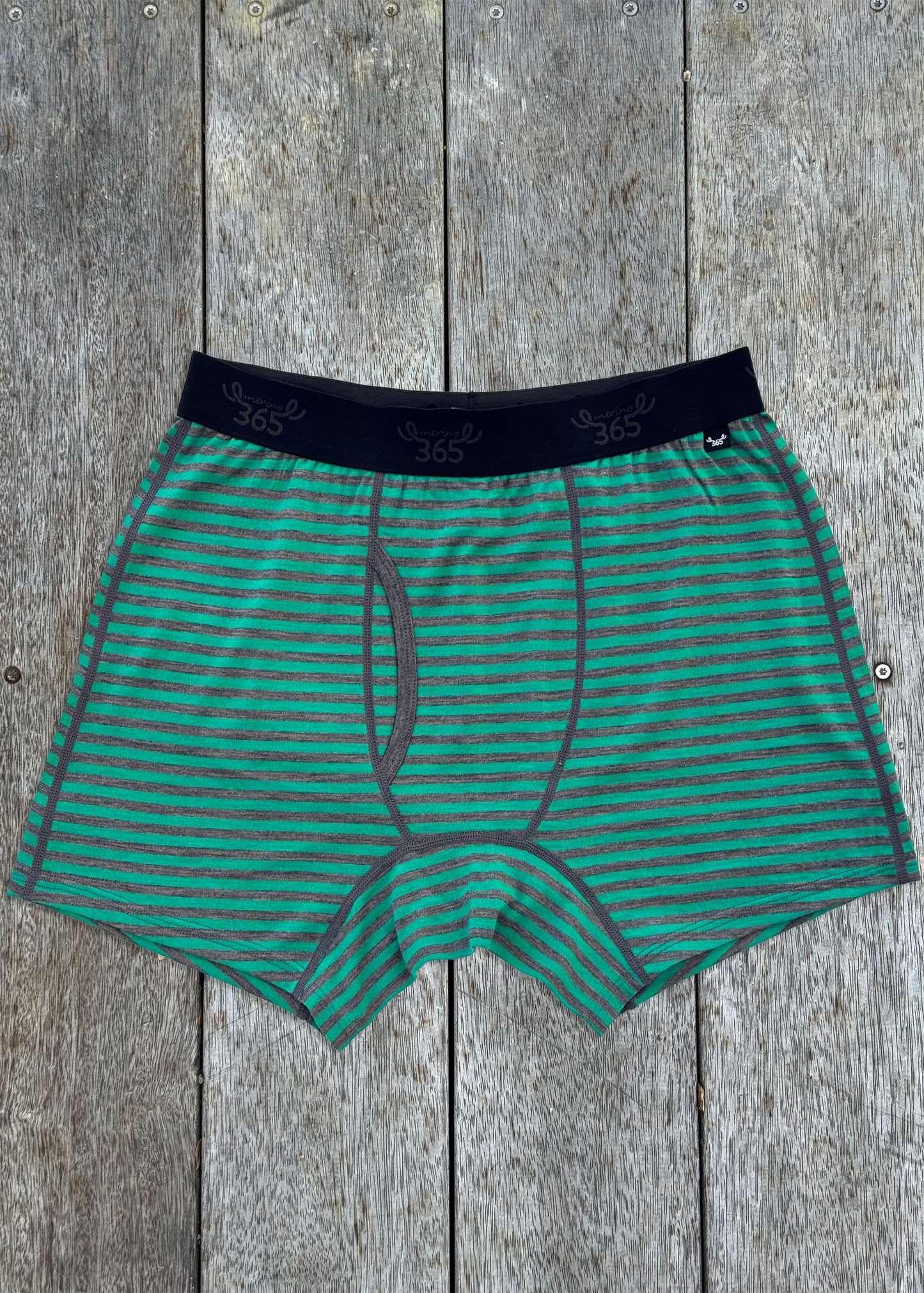 Men's Boxer Brief - 100% Merino Wool, Mint Charcoal Stripe
