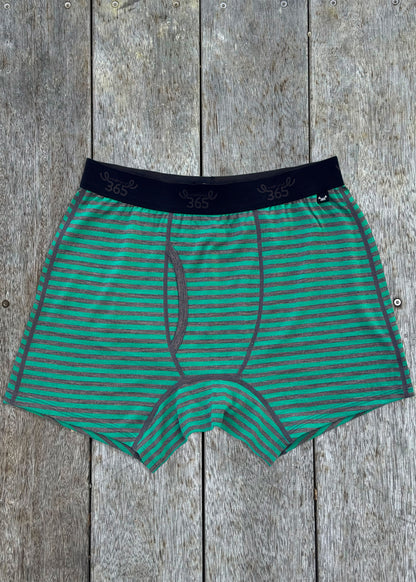 Men's Boxer Brief - 100% Merino Wool, Mint Charcoal Stripe