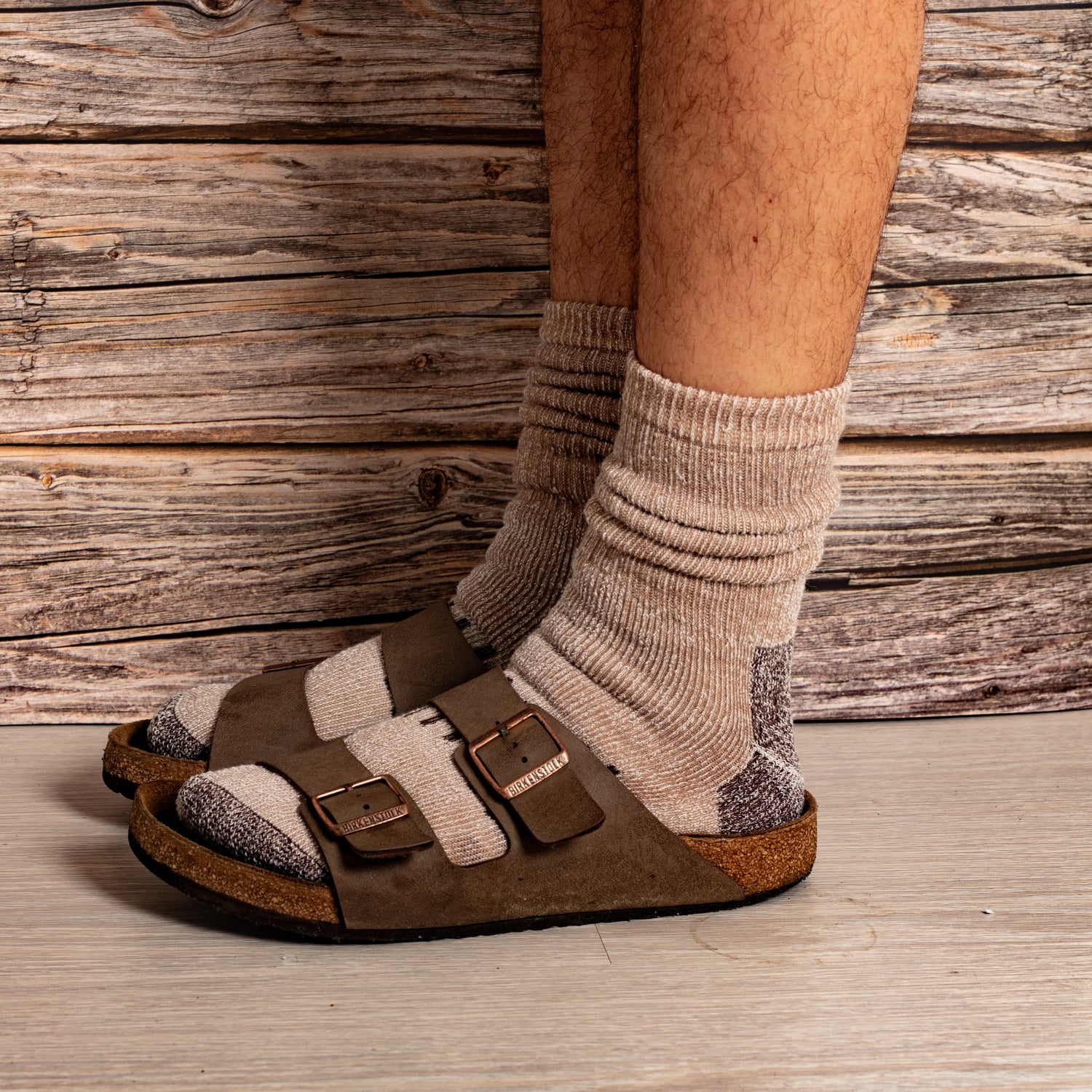 Close-up of Merino 365 hiking sock bundle showing earthy tones and cushioned heel detail