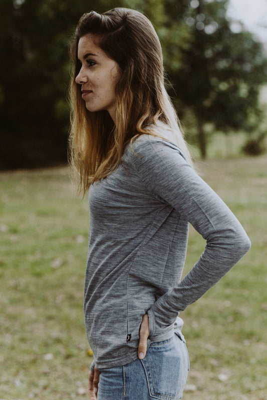 Women's OG Light Long Sleeve - 100% Merino Wool, Grey Marle