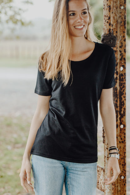 Women's Crew T-Shirt - 100% Merino Wool, Black