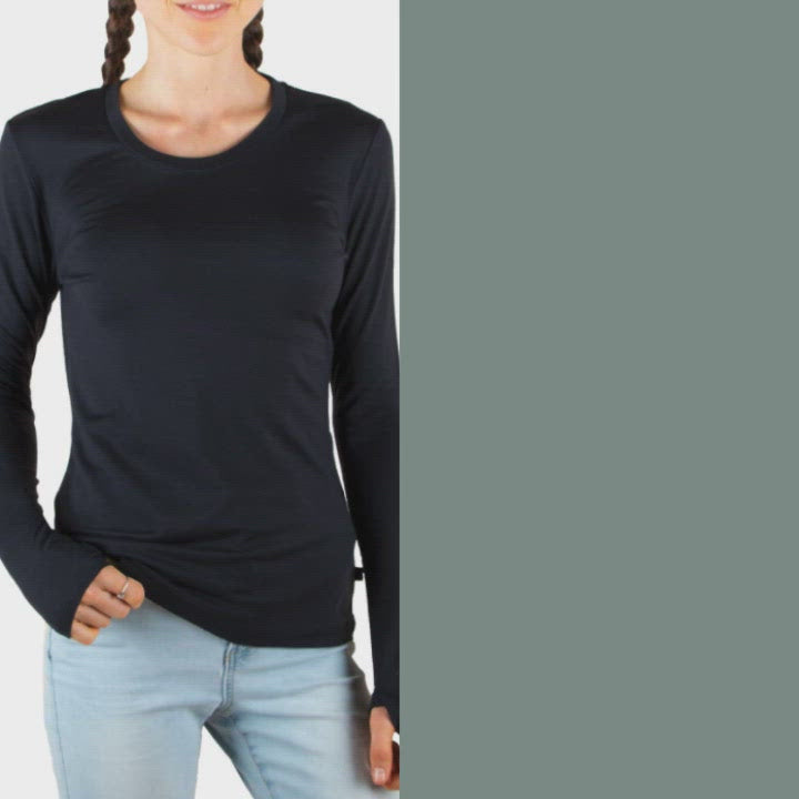 Merino 365 Women's OG Long Sleeve with Thumbloops Top, Grey Marle